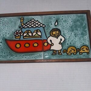 Colorful Ceramic Art Tile with Noah's Ark Design